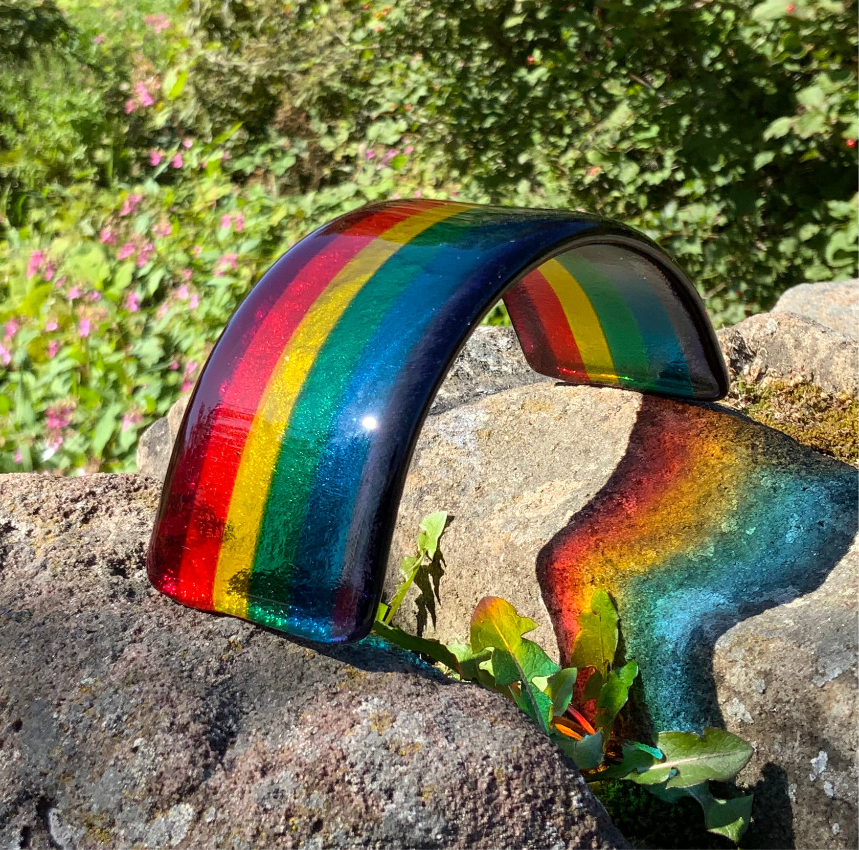 Glass Rainbow Bridge pet memorial keepsake. Handmade in Edinburgh. 